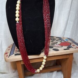 Vintage seed bead raspberry bling necklace